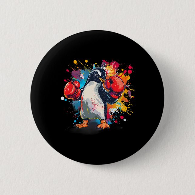 Boxer Pinguin mit Boxhandschuhen Kickboxen Lustig  Button (Vorderseite)