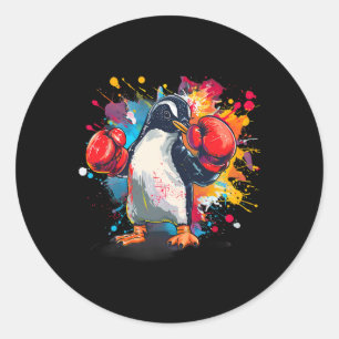 Boxer-Pinguin mit Boxhandschuhen Kickboxen Lustig Runder Aufkleber