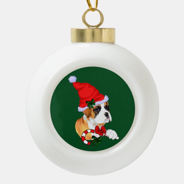 Boxer Puppy Christmas Keramik Kugel-Ornament (Vorderseite)