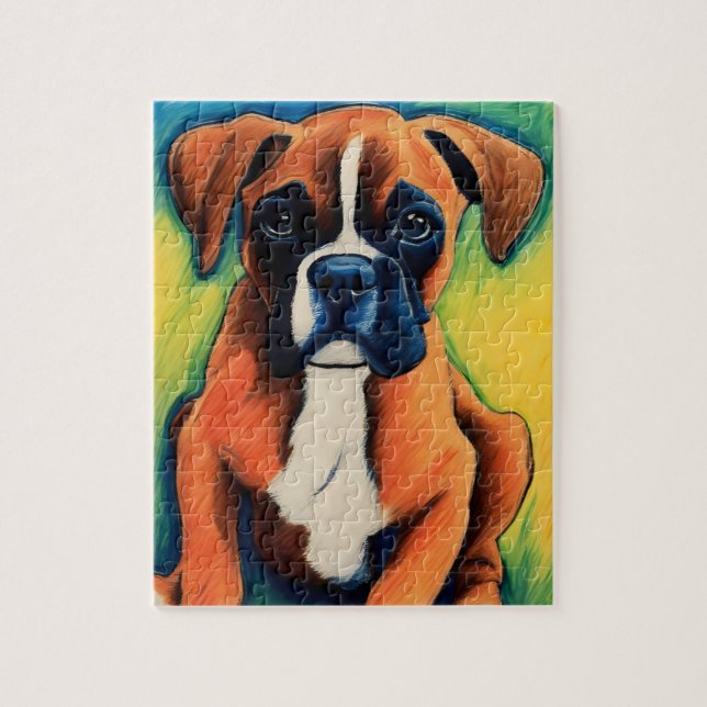 Boxer puppy crayon art puzzle idée cadeau (Vertical)