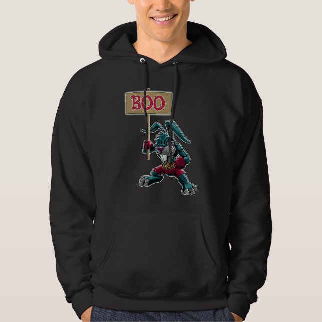 Boxer  Rabbit with Sign Boo Halloween Statement Hoodie (Vorderseite)