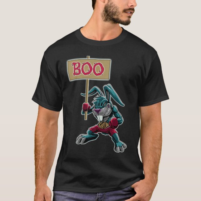 Boxer  Rabbit with Sign Boo Halloween Statement T-Shirt (Vorderseite)