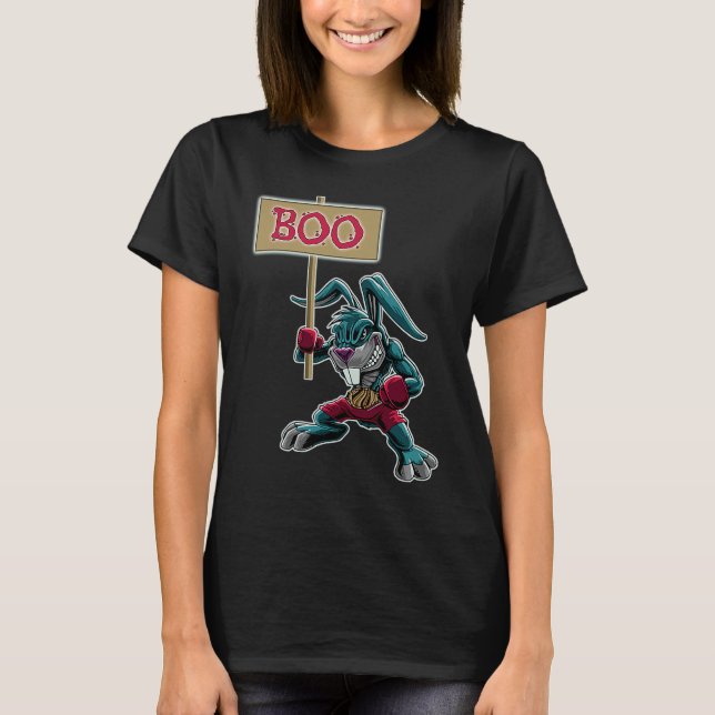 Boxer  Rabbit with Sign Boo Halloween Statement T-Shirt (Vorderseite)