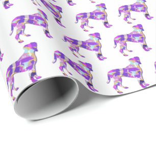 Boxer Rasse Hund Silhouette Farbenfroh Lila Geschenkpapier