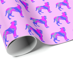Boxer Rasse Hund Silhouette P&B Pink Geschenk Geschenkpapier