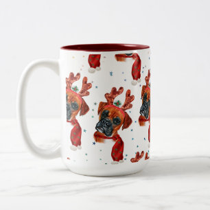 Boxer-Rasse Wasserfarben-Hundemuster Sterne Weihna Zweifarbige Tasse