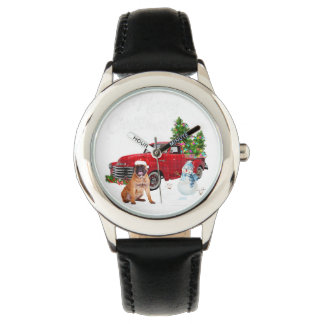 Boxer Red Truck Frohe Weihnachten Snowman Dog Love Armbanduhr