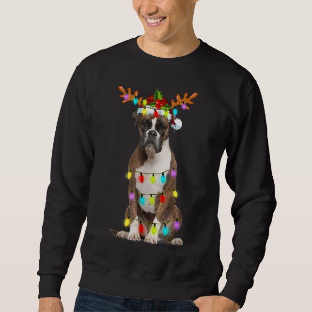 Boxer Reindeer Christmas Lights Funny Dog Xmas Gif Sweatshirt (Vorderseite)