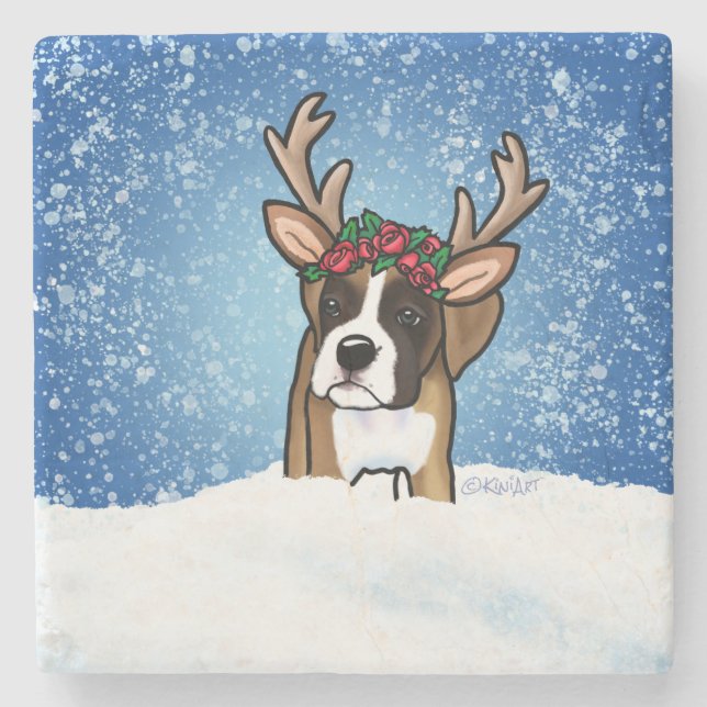 Boxer Reindeer Stone Untersetzer (Vorderseite)