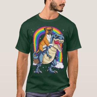 Boxer Riding Dinosaur Regenbogen für Männer Frauen T-Shirt