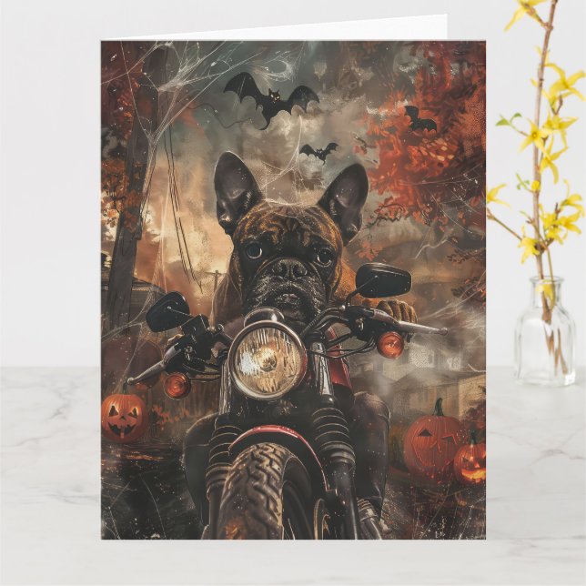 Boxer Riding Motorrad Halloween Beängstigend Karte (Gelbe Blume)