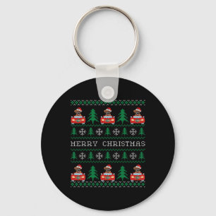 Boxer Riding Red Car Ugly Christmas Sweater Dog Schlüsselanhänger