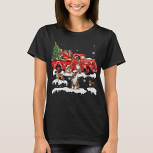 Boxer Riding Red Truck Frohe Weihnachtszeit Hund X T-Shirt