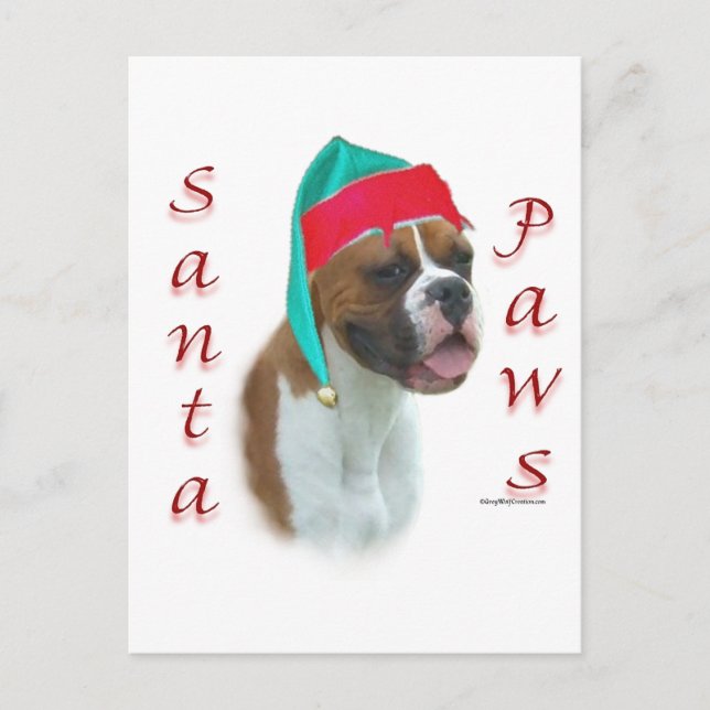 Boxer Santa Paws Feiertagspostkarte (Vorderseite)