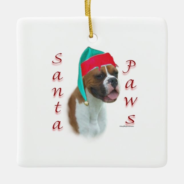 Boxer Santa Paws Keramikornament (Vorderseite)