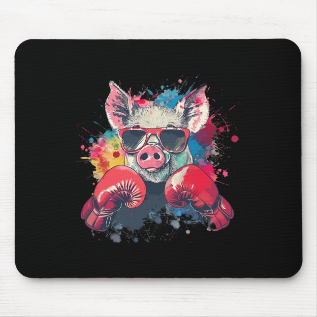 Boxer-Schwein mit Boxhandschuhen Kickboxen Lustige Mousepad (Vorne)