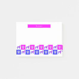 Boxer Silhouette Dog & Paw Hot Pink & Blue Post-it Klebezettel