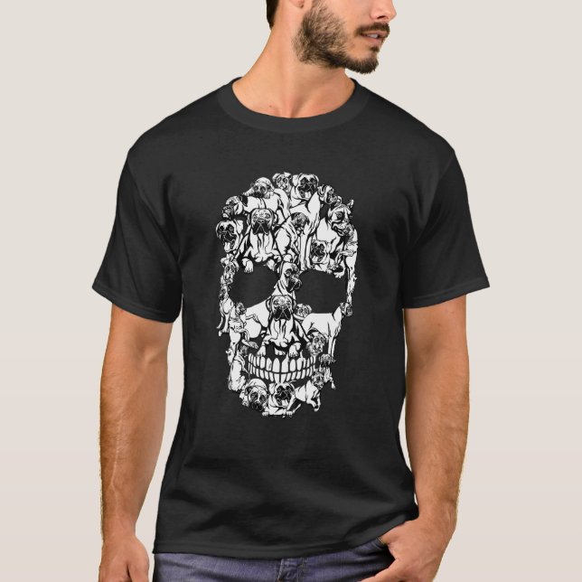Boxer Skull Hund Horror Halloween Kostüme T-Shirt (Vorderseite)