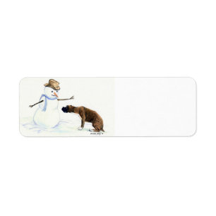 Boxer & Snowman Dog Art Rücksendeadressen-Aufklebe