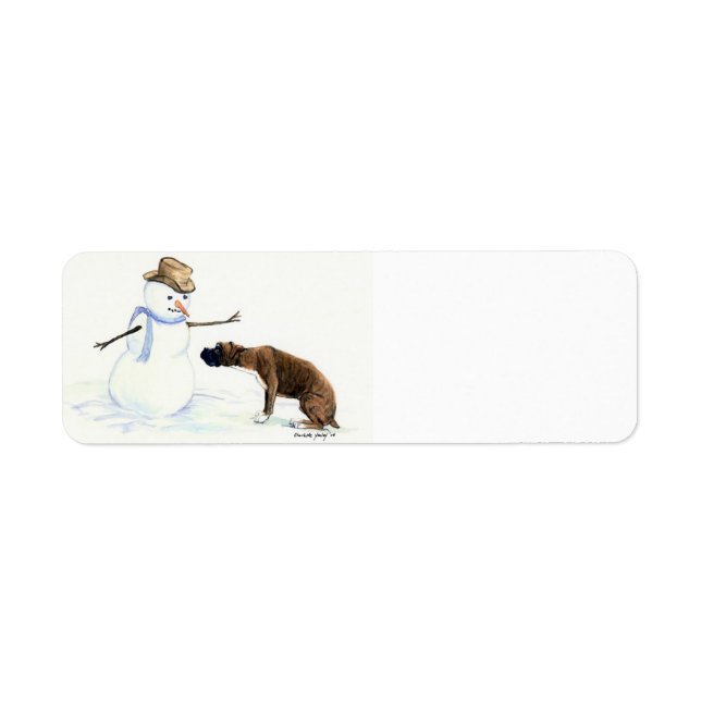 Boxer & Snowman Dog Art Rücksendeadressen-Aufklebe (Vorne)