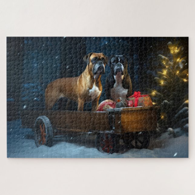 Boxer Snowy Sleigh Weihnachtsdekor (Horizontal)