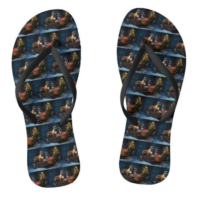 Boxer Snowy Sleigh Weihnachtsdekor Flip Flops (Fußbett)