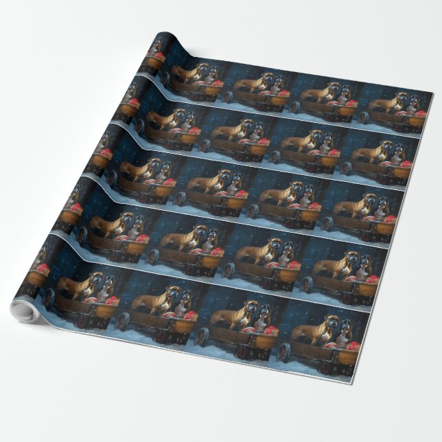 Boxer Snowy Sleigh Weihnachtsdekor Geschenkpapier (Ungerollt)