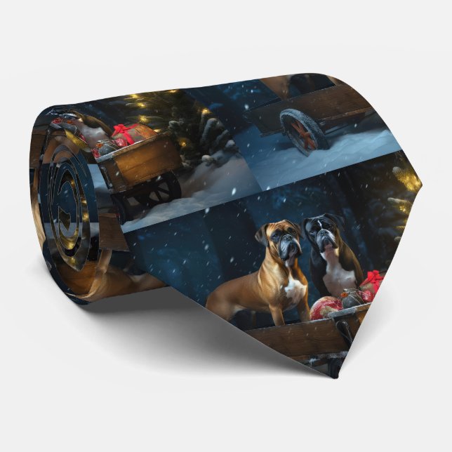 Boxer Snowy Sleigh Weihnachtsdekor Krawatte (Gerollt)