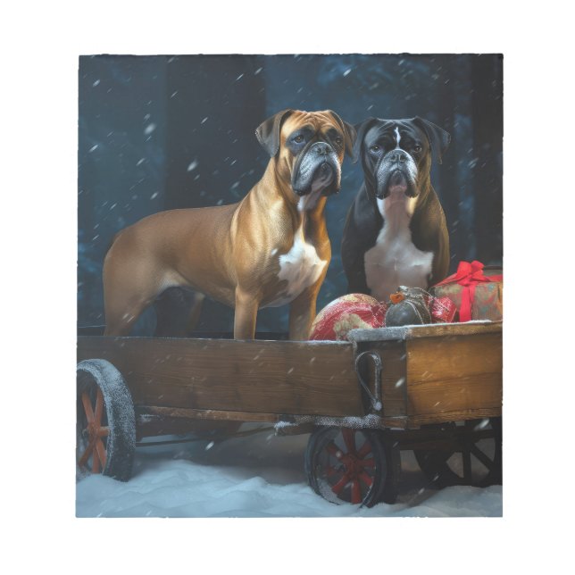 Boxer Snowy Sleigh Weihnachtsdekor Notizblock (Vorderseite)