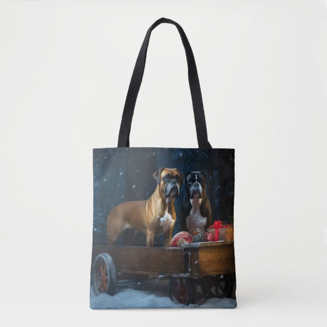 Boxer Snowy Sleigh Weihnachtsdekor Tasche (Vorderseite)