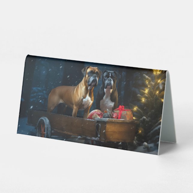 Boxer Snowy Sleigh Weihnachtsdekor Tischaufsteller (Vorderseite)