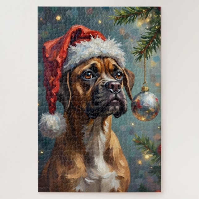 Boxer spielt mit Weihnachten (Vertikal)