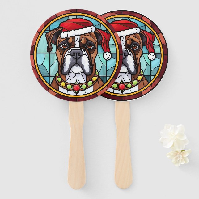 Boxer Stected Glass Christmas Fächer (Vorne und Hinten)