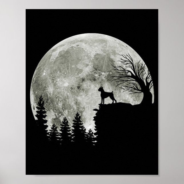 Boxer Stehend auf Mountain Moon Light Halloween Poster (Vorne)
