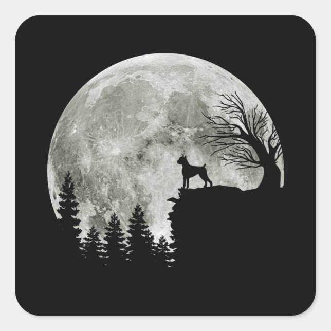 Boxer Stehend auf Mountain Moon Light Halloween Quadratischer Aufkleber (Vorderseite)