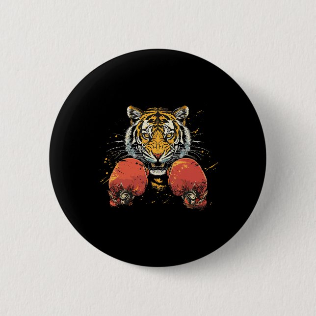 Boxer Tiger mit Boxhandschuhen Kickboxen Lustiges  Button (Vorderseite)