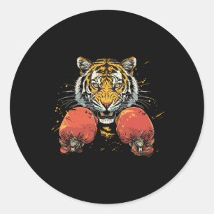 Boxer Tiger mit Boxhandschuhen Kickboxen Lustiges Runder Aufkleber