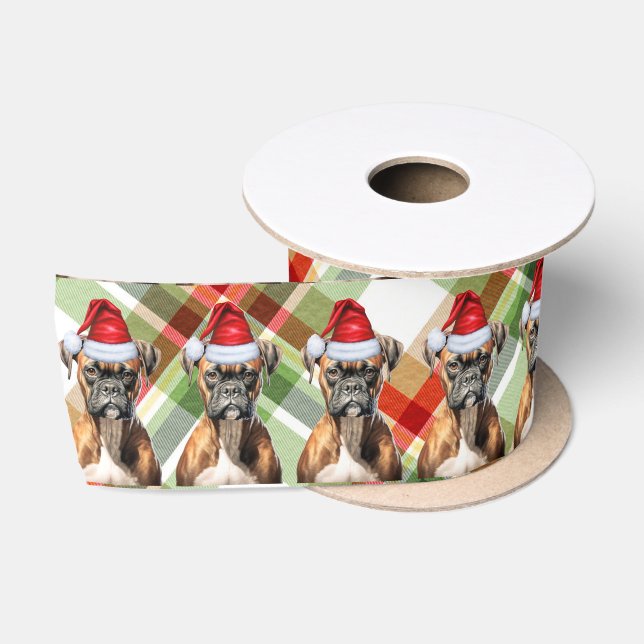 Boxer und Holiday Kariert Funny Dog Weihnachten Satinband (Spule)