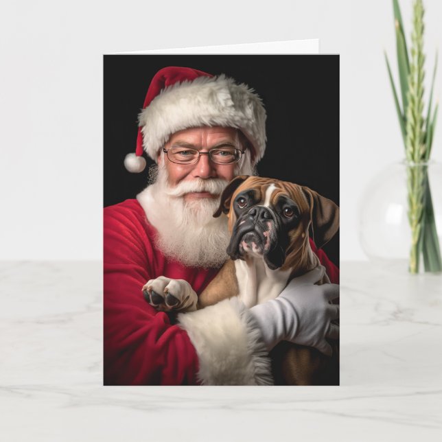 Boxer und Santa Feiertagskarte (Vorderseite)