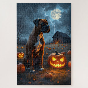 Boxer Verlassener Kürbisacker Halloween Kunst