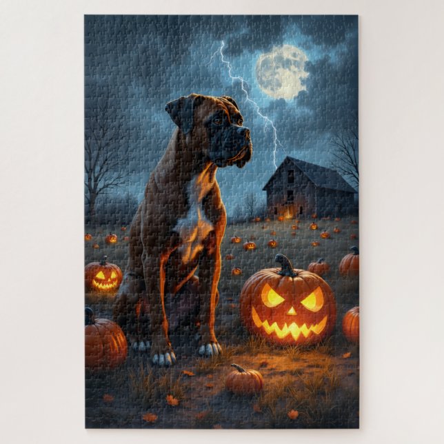 Boxer Verlassener Kürbisacker Halloween Kunst (Vertikal)