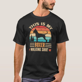 Boxer Walking Dad German Dog Walker Retro Sunset T-Shirt