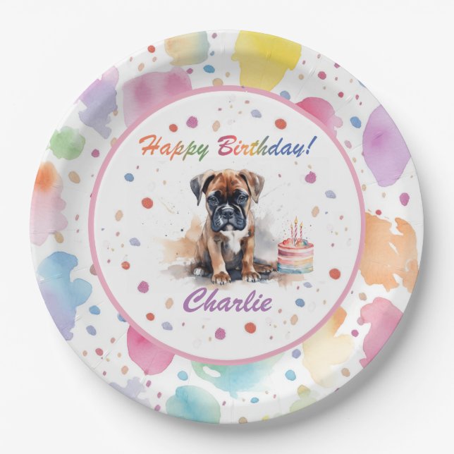 Boxer Watercolor Paper Plate Pappteller (Vorderseite)