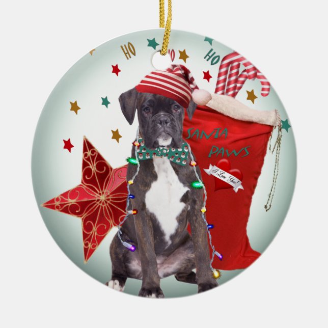 Boxer-Weihnachten "Ho Ho Ho" Verzierung Keramik Ornament (Vorne)