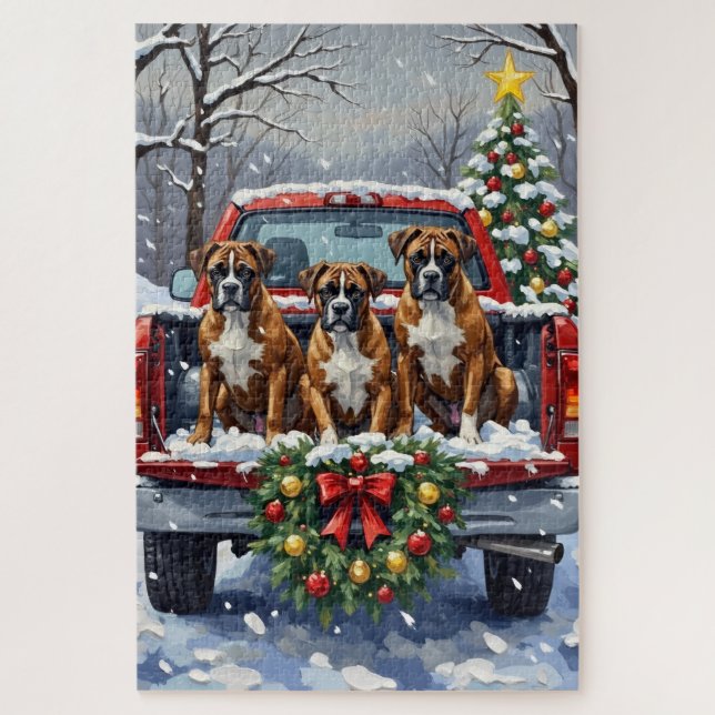 Boxer Weihnachten Rotes Lastwagen Urlaub (Vertikal)