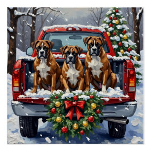 Boxer Weihnachten Rotes Lastwagen Urlaub Poster