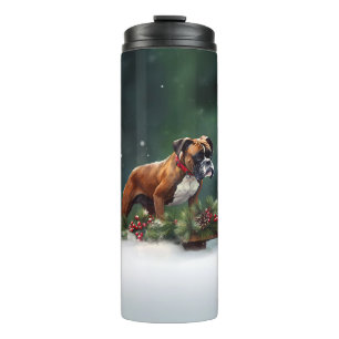 Boxer Weihnachten Schnee Winter Thermosbecher