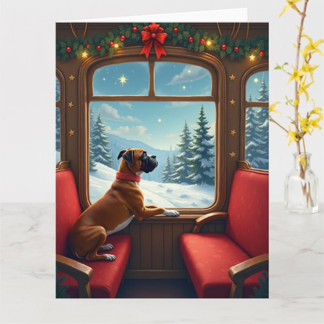 Boxer Weihnachtsabend Zugfahrt Gemälde Karte (Gelbe Blume)