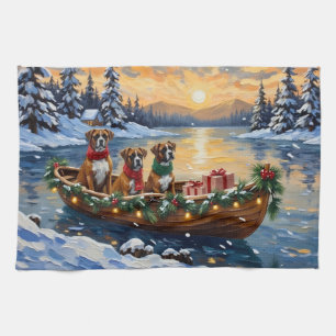 Boxer Weihnachtsboot-Feiertag Geschirrtuch