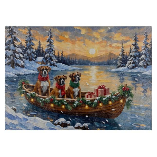 Boxer Weihnachtsboot-Feiertag Schneidebrett (Vorderseite)